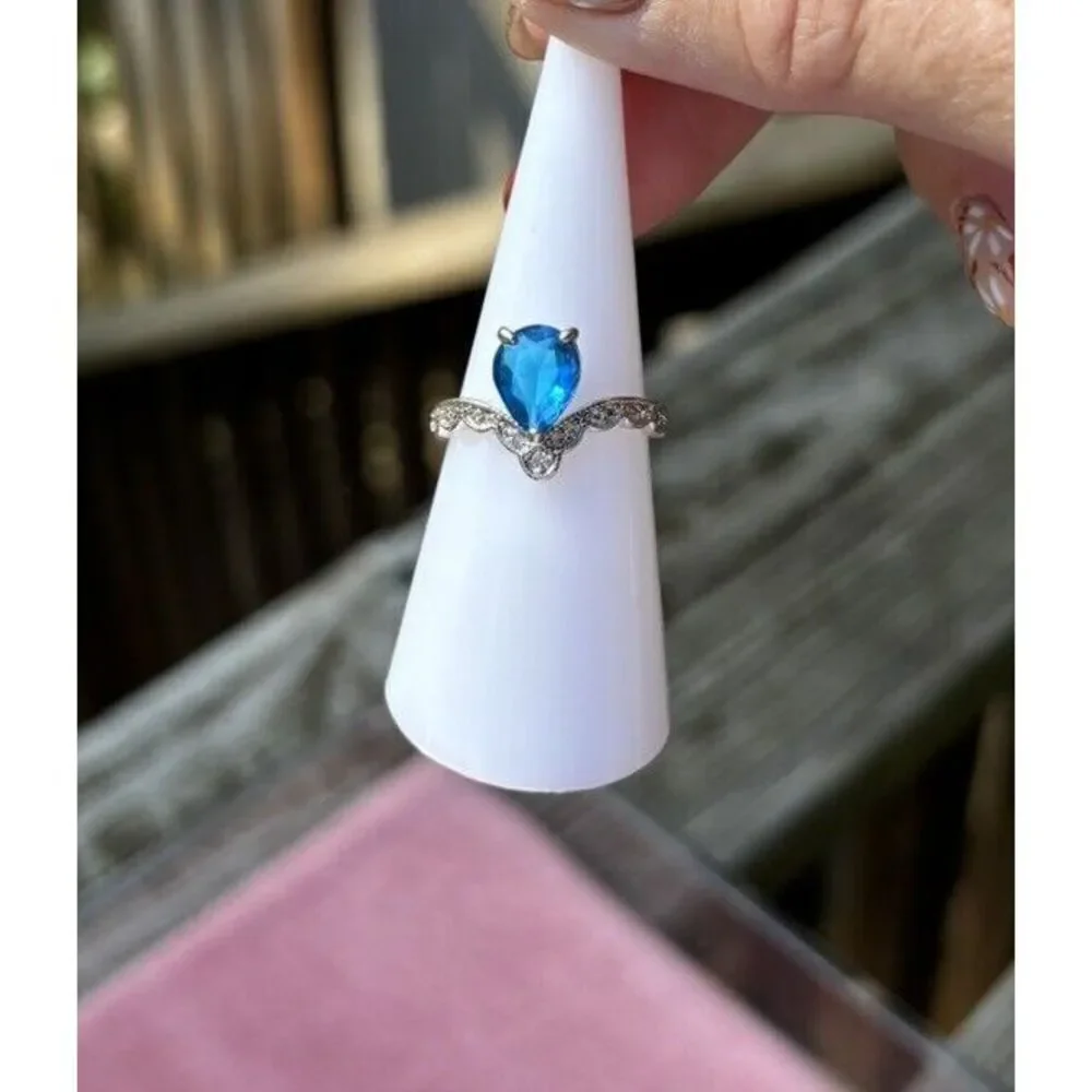 Bomb Party Ring RBP2940 Sz‎ 6 LC Blue Zircon On Rhodium Plated Band